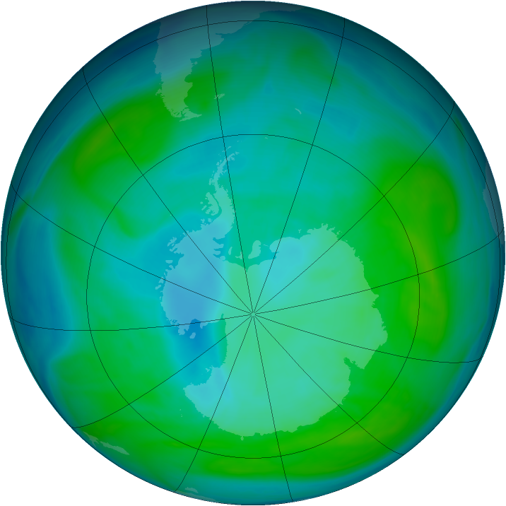 Antarctic ozone map for 06 January 2006